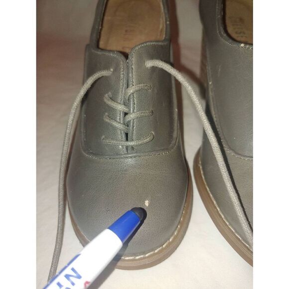 Chelsea Crew Jackie VINTAGE Womens Size 36 (5-5.5) Grey Front Tie Up Chunky Heel - Picture 9 of 12